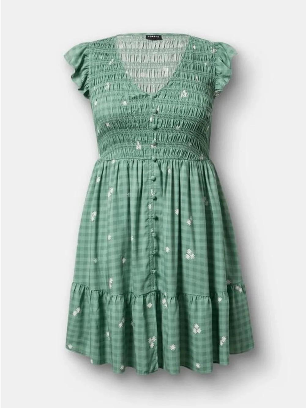 TORRID Smocked Bodice Mini Dress - - Good Day Daisies Green - Picture 1 of 6